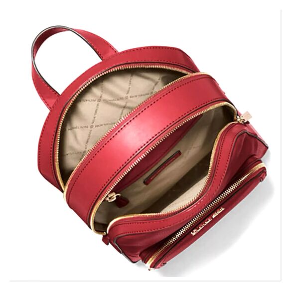 New Michael Kors Jaycee Large Pebble Leather Backpack Bright Red - Picture 2 of 3